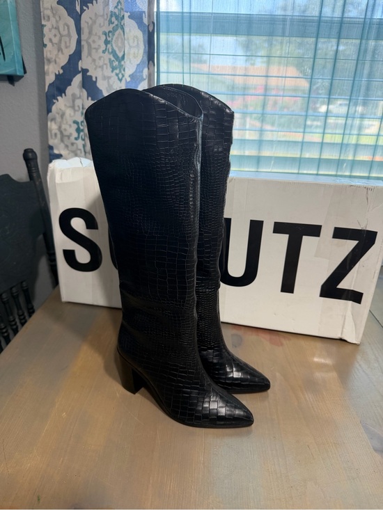 SCHUTZ Shoes - SCHUTZ Black Croc-Embossed Over-the-Knee Pointed-Toe Boots